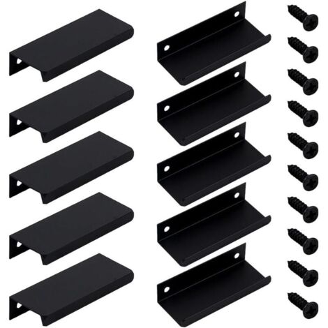 Lot de 10 poignées rectangulaires de 8 cm pour placard de cuisine, avec vis, en fer, pour tiroirs, armoires, portes de penderie (noir)