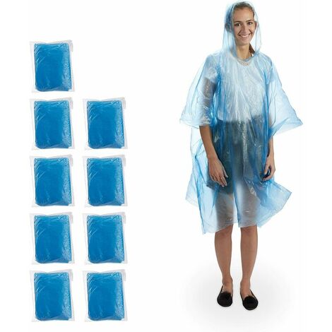 Lot de 10 ponchos de pluie jetables à capuche pour homme et femme Protection contre la pluie en polyéthylène Haut