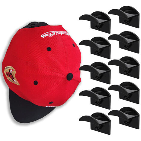 Lot de 10 porte-casquettes autocollants à fixer au mur, sans perçage. Support mural robuste pour casquettes de baseball. Rangement moderne pour porte.