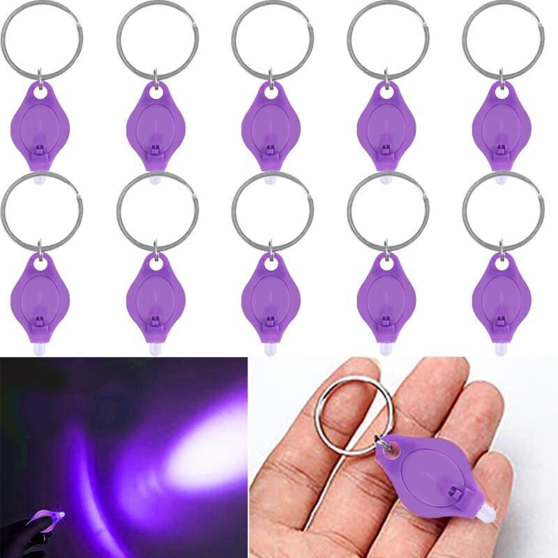 Lot de 10 porte-clés lampe UV 395 nm, lampe de poche compacte avec pince métallique, pour inspection billets et documents fluorescents