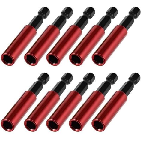 Lot de 10 porte-embouts magnétiques de 60 mm de long, porte-embouts en acier S2 pour visseuse à percussion, rallonge pour tournevis à tige hexagonale 1/4".