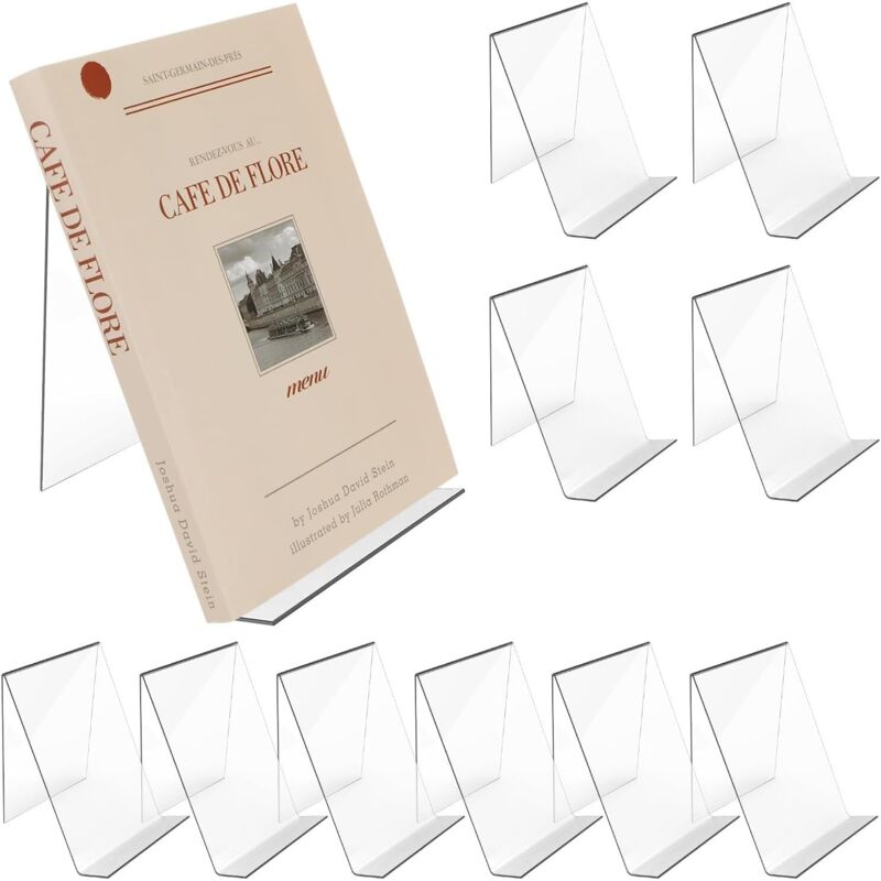 Lot de 10 porte-livres acrylique transparents, dimensions 10×11,5×13 cm, affichage albums/photos