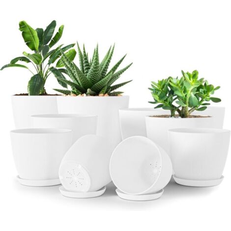 Lot de 10 Pots de Fleurs 18/17/15/13/12 cm Plantpot avec Soucoupe pour la Cuisine, Le Balcon, Les Plantes de Jardin, Les Pots de pour Blanc.