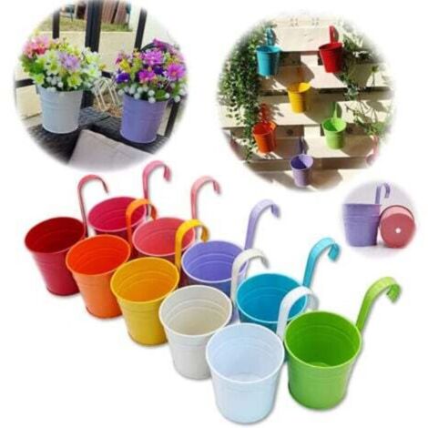Lot de 10 Pots de Fleurs à Suspendre en métal avec Trou de Drainage Crochet Amovible Assortiment