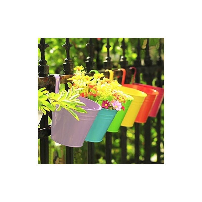 Lot de 10 pots de fleurs suspendus en métal et fer, pour balcon, jardin, clôture, 10 cm, avec crochet amovible