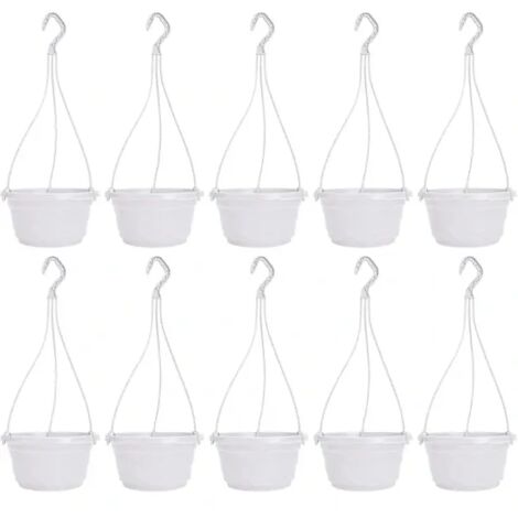 Lot de 10 pots de fleurs suspendus en plastique blanc à arrosage automatique pour plantes d'intérieur et d'extérieur