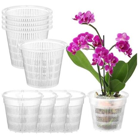 Lot de 10 pots transparents pour orchidées de 14 cm avec trous, en plastique durable, idéal pour le drainage et les semis.