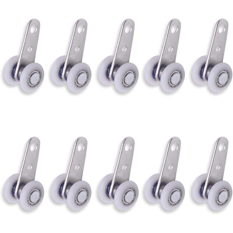Lot de 10 poulies en métal 49 x 22 mm avec 2 roues en plastique pour portes coulissantes d'armoire