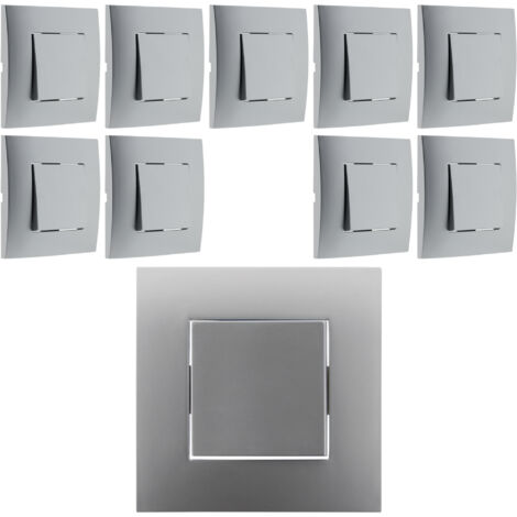Lot de 10 poussoirs montés module large Silver – Fixation à vis ou griffes – Puissance 2300W sous 230V – Certifié NF et CE – Simplea