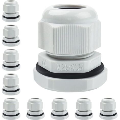 Lot de 10 presse-étoupes M25, entrée de câble étanche IP68, gris, presse-étoupes réglables pour boîtes de jonction de jardin extérieur