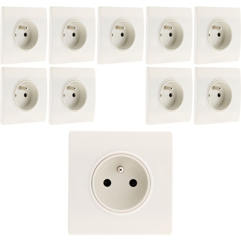 Diwone - Lot de 10 prises 2P+T 16A borne-auto + griffes Blanc
