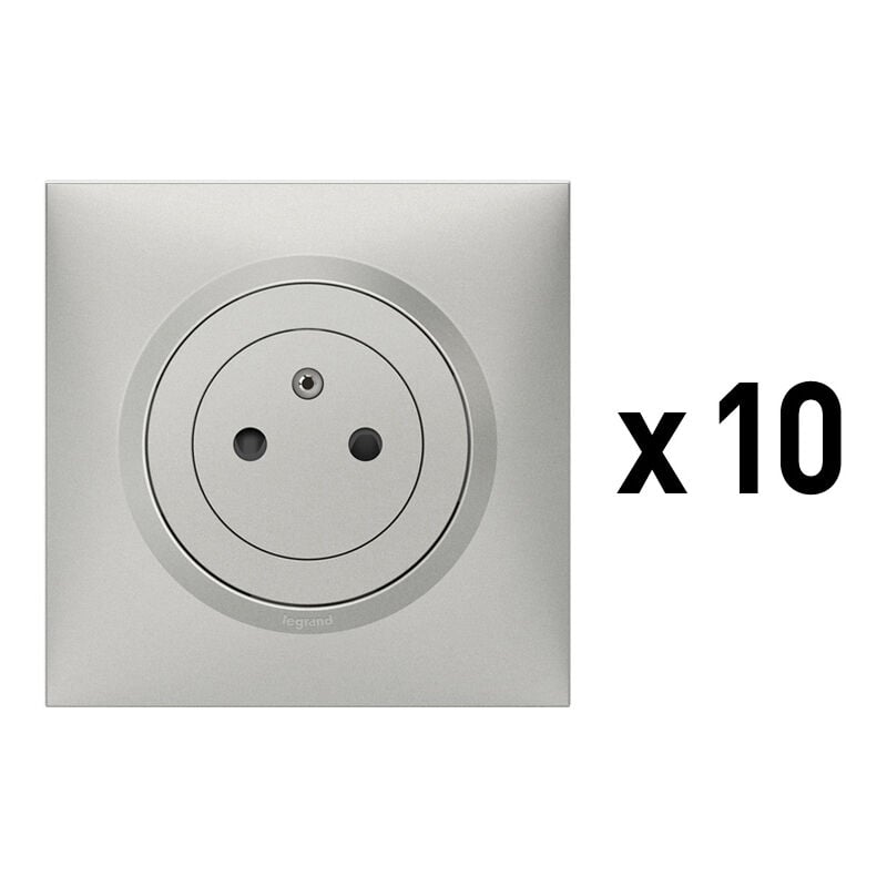Lot de 10 prises de courant 2P+T Surface Dooxie complet - Aluminium - Legrand
