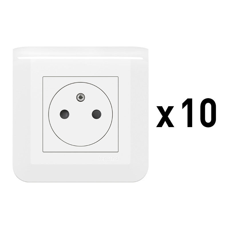 Lot de 10 prises de courant Surface Mosaic complet à vis - blanc - Legrand