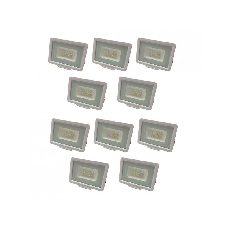 Lot de 10 projecteurs led 10W (50W) Blanc Étanche IP65 800lm - Blanc du Jour 6000K - 230V