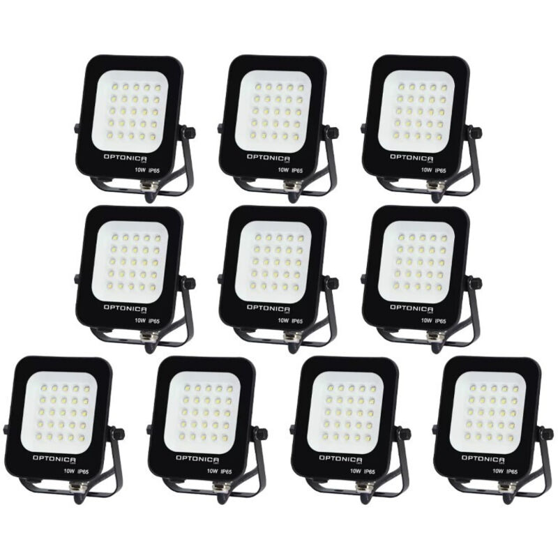 Lot de 10 Projecteurs led 10W Noir Étanche IP65 900lm 66W Blanc Chaud 2700K