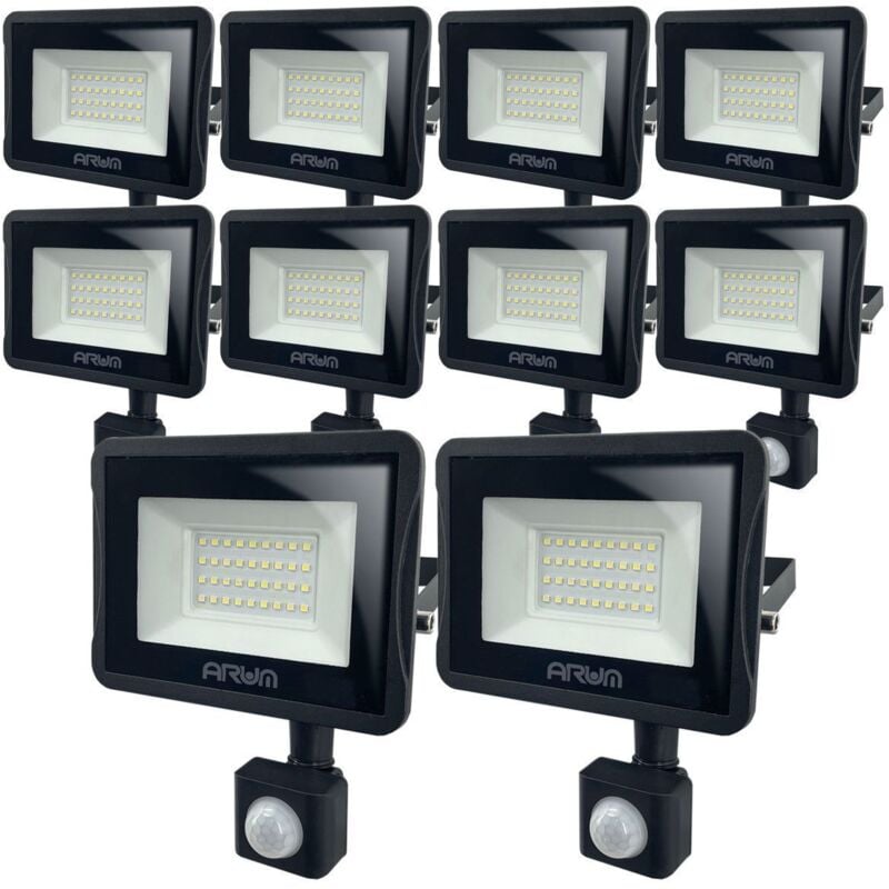Lot de 10 Projecteurs led 30W Noir détecteur de mouvement extérieur Température de Couleur: Blanc neutre 4000K