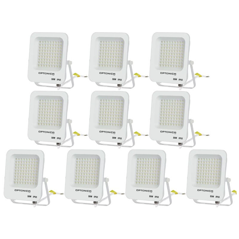 Lot de 10 Projecteurs LED 50W Blanc Étanche IP65 4500lm 250W Blanc Chaud 2700K