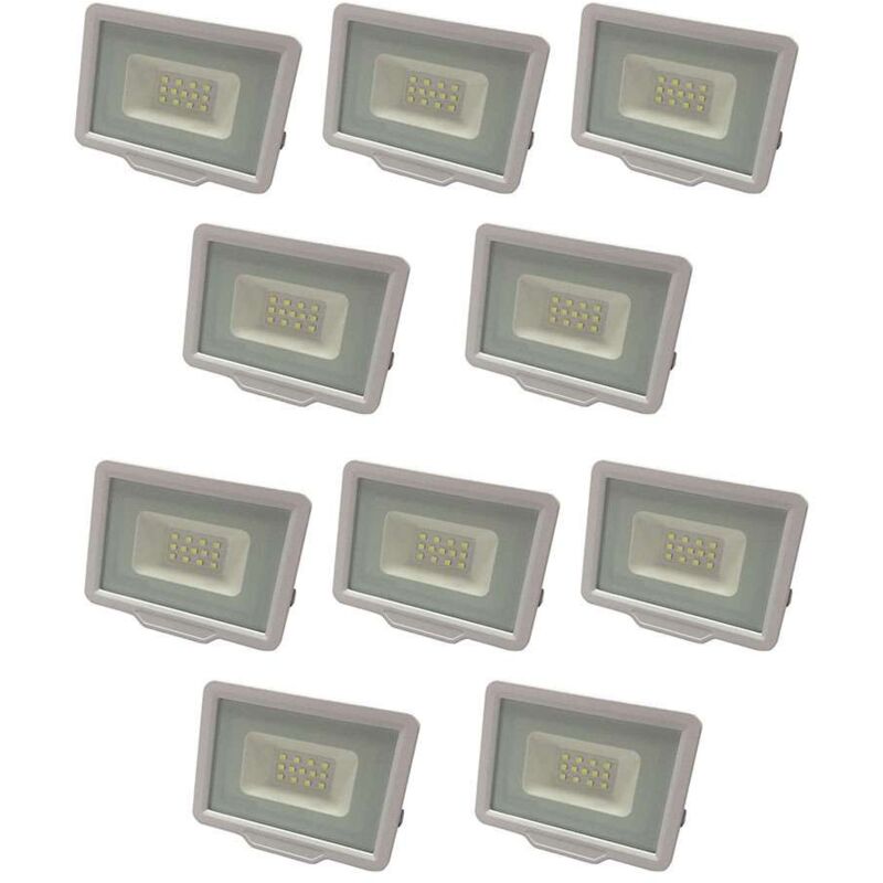 Lot de 10 Projecteurs led Blancs 20W (100W) Étanche IP65 1600lm - Blanc du Jour 6000K