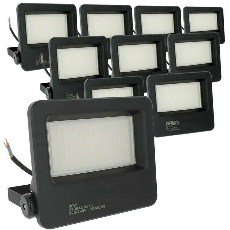 Lot de 10 Projecteurs led Extérieur 30W Forte luminosité strong P65 Température de Couleur: Blanc neutre 4000K