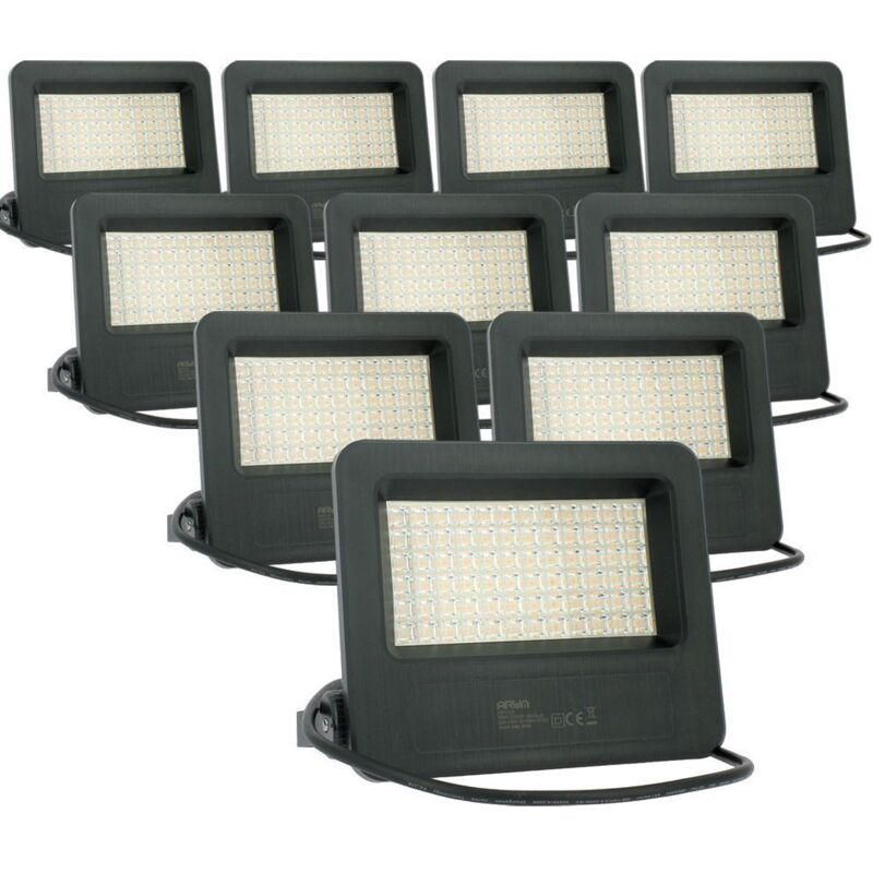 Arum Lighting – Lot de 10 projecteurs LED extérieur 50W – 4500 lumens – IP65 – Température de couleur 4000K – Coque en plastique traité pour extérieur