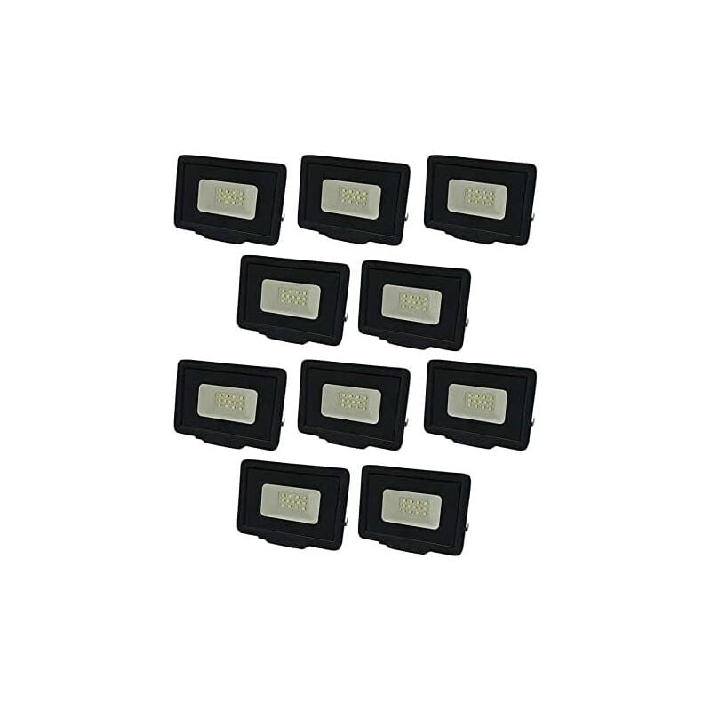 Lot de 10 Projecteurs led Noirs 10W (50W) Étanche IP65 800lm - Blanc Naturel 4500K