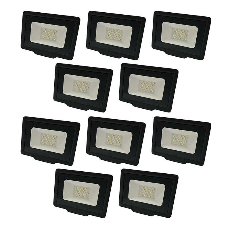 Lot de 10 Projecteurs led Noirs 20W (100W) Étanche IP65 1600lm - Blanc Naturel 4500K