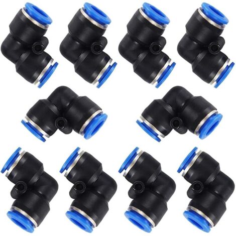 Lot de 10 raccords coudés Compatible with outils pneumatiques - 10 mm - Raccords coudés en plastique - Raccord coudé à 90 degrés - Raccords pneumatiques