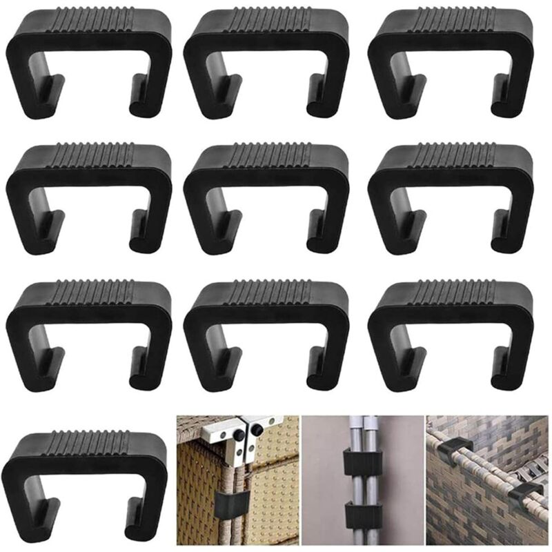 Lot de 10 raccords de meubles de jardin en polyrotin extra solides - Clips pour meubles de jardin - En polyrotin-5.25cm