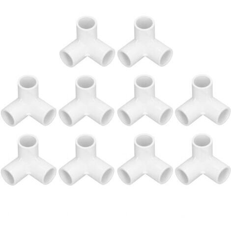 Lot de 10 raccords de tuyauterie en T à angle droit en PVC, diamètre intérieur 20 mm, blancs