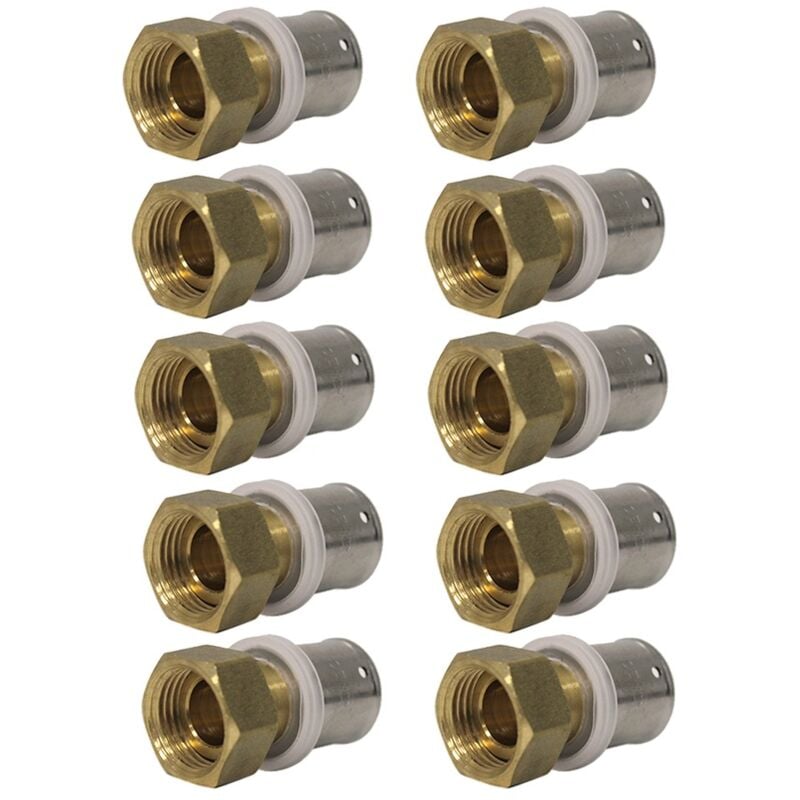 Lot de 10 raccords multicouche à sertir femelle écrou libre (15/21) 1/2' - Ø20x2,0 - multipex