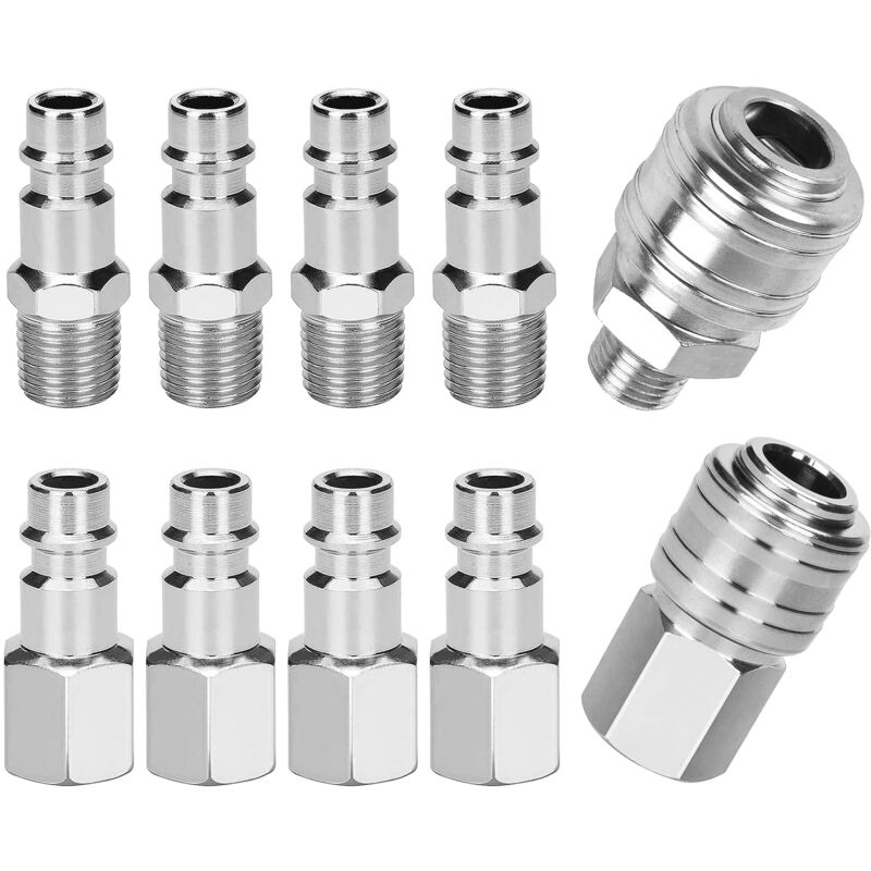 Lot de 10 raccords rapides BSP 1/4' - Style allemand - Adaptateur de tuyau - Raccord de tuyau - Connecteur d'air pour tuyaux, raccords, tuyau d'air,