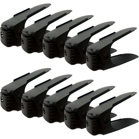 Lot de 10 range-chaussures gain de place, réglables en hauteur (3 niveaux), avec étagère antidérapante, en plastique noir.