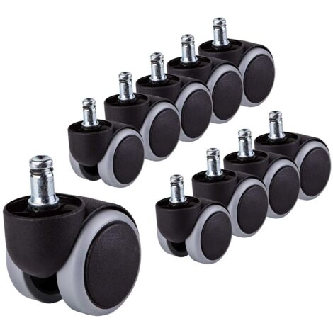 lot de 10 roulettes pivotantes, tige courte 11mm, diamètre 50mm, caoutchouc polyuréthane, pour chaise de bureau
