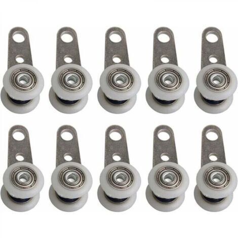 Lot de 10 Roulettes pour baies vitrées ou portes coulissantes - En métal et en plastique - 4,5 X 1,9 Cm