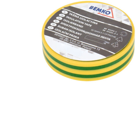 Lot de 10 Rubans Isolants PVC 19mm x 20m - Jaune/Vert - Épaisseur 0,13mm - Électricité et Bricolage