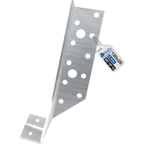 Lot de 10 Sabots de charpente galvanisés – Dimensions 28 x 130 mm – Ailes extérieures avec suspension – Sabots de poutre – Connecteurs robustes pour poutres en bois – Orientation droite – GeZu Impex