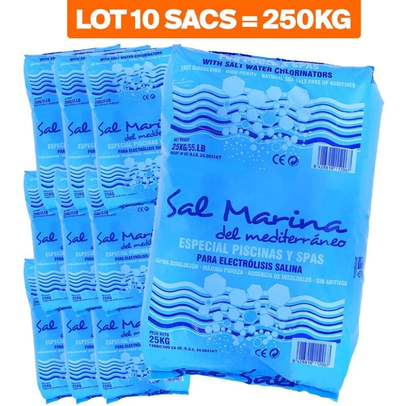 Lot De 10 Sacs 25kg Sel Fin Spécial Piscine Dissolution Rapide Norme 16401 Conforme Norme Européenne