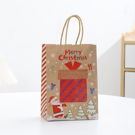 Lot de 10 sacs cadeaux de Noël marron avec poignées ， 27 x 21 x 11 cm ， Papier kraft - Convient pour les collations,  les cadeaux et les emballages de boîtes
