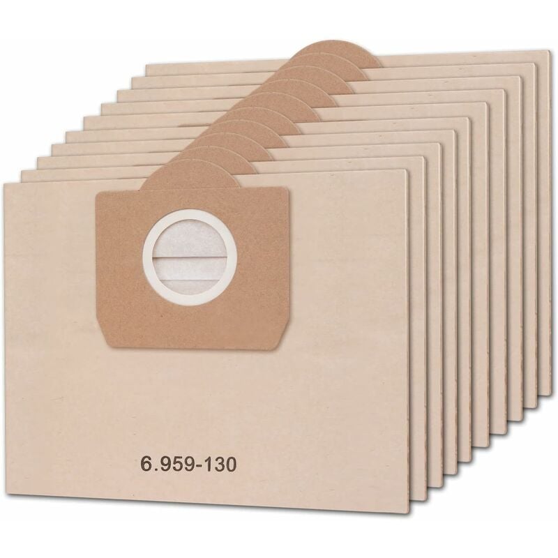 Lot de 10 sacs d'aspirateur pour Karcher 6.959-130.0 WD3 WD3P MV3 A2204 A2254 A2604 Sacs Filtrants en Papier de Rechange pour Aspirateur Wet & Dry,