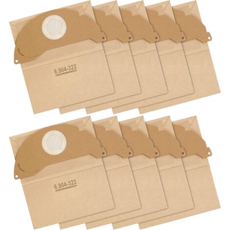 Lot de 10 sacs filtrants en papier pour aspirateur Kärcher WD2 MV2 A 2003/2024/2054 Remplacez les sacs WD2 6.904-322.0