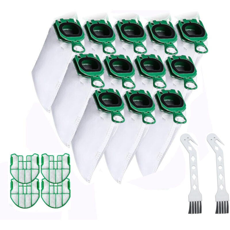 12 Sacs d'Aspirateur pour Vorwerk Kobold VB100 vb 100 FP100 fp 100, Sac à Poussière de Rechange Kit Sac Aspirateur Compatible avec 4 Filtres Moteur +