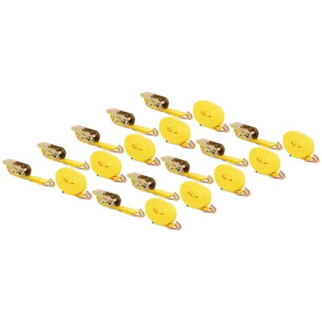 Lot De 10 Sangles À Cliquet Sangle De Serrage Avec Crochets 6 m (5,7 m + 0,3 m) - Jaune