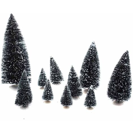Lot de 10 sapins verts enneigés pour village de noël