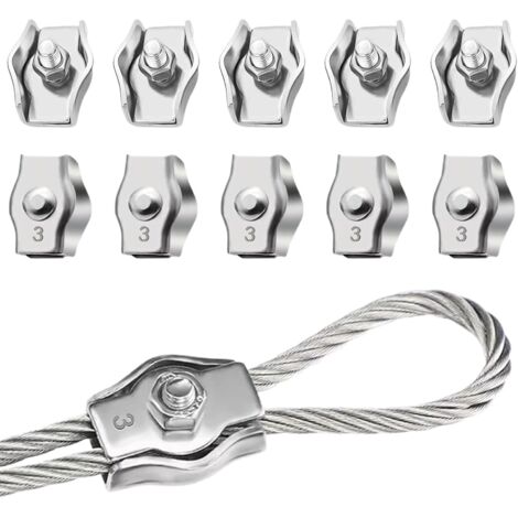 Lot de 10 serre-câbles M3, en acier inoxydable 304, pour la fixation de câbles, notamment pour étendoirs à linge et parasols de terrasse.-AquaForge