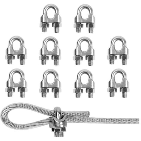 Lot de 10 serre-câbles M6 pour étriers en U en acier galvanisé, pour la fixation de cordes et de câbles de tension (fil de tension de jardin).