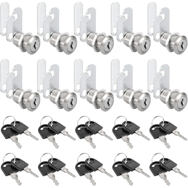 Lot de 10 Serrures Boîte aux Lettres, 25mm Serrure Armoire Metallique, Barillet Boite aux Lettres en Alliage de Zinc avec 20 Clés pour Tiroir,