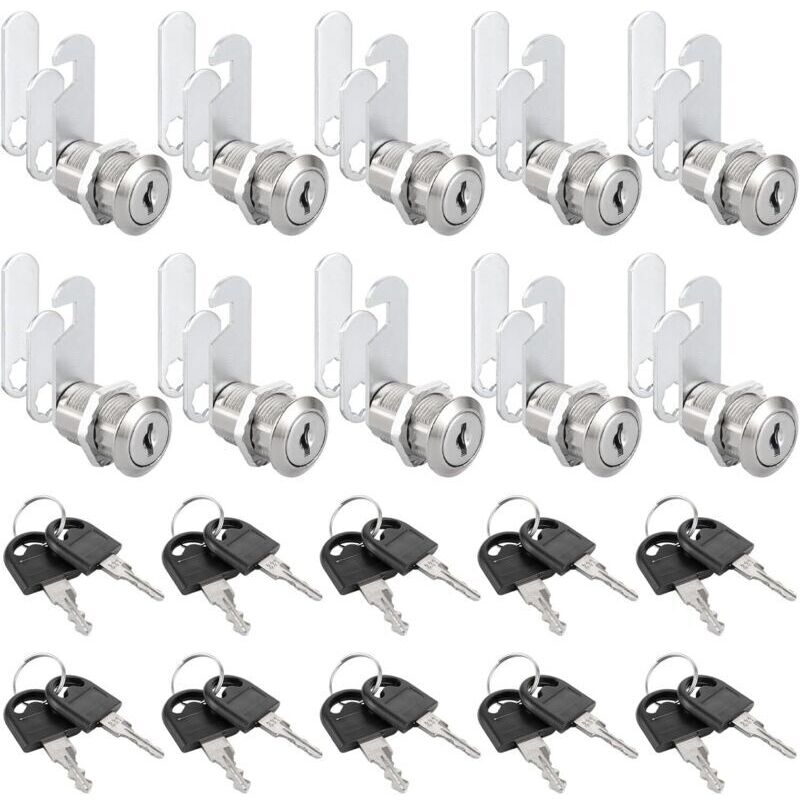 Lot de 10 Serrures Boîte aux Lettres, 25mm Serrure Armoire Metallique, Barillet Boite aux Lettres en Alliage de Zinc avec 20 Clés pour Tiroir,