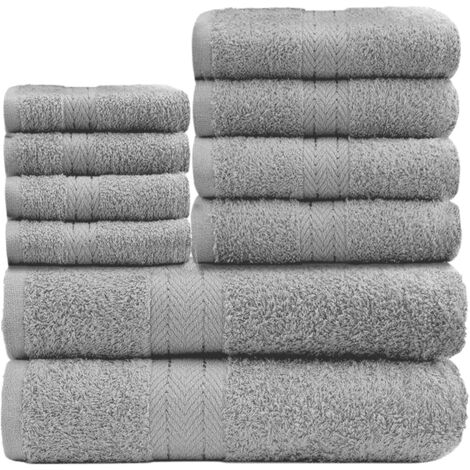 Lot de 10 Serviettes, 100% Coton, 450 g/m², Absorbantes, Douces, Salle de Bain