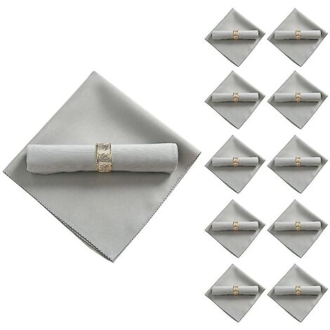 Lot de 10 serviettes de table en polyester 48 x 48 cm, gris argenté, pour restaurant, mariage et banquet.