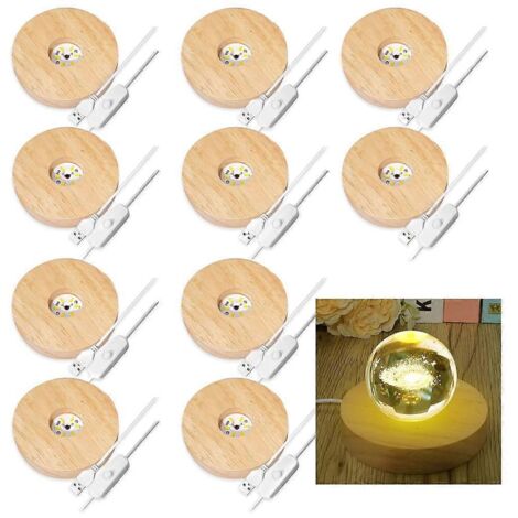 Lot de 10 socles lumineux ronds en bois pour présentoirs LED
